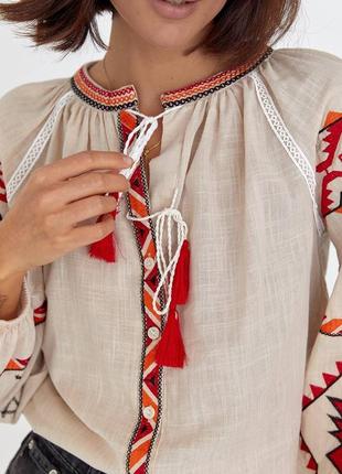 Колоритная блуза вышиванка, украинская вышиванка, этатно рубашка с вышивкой5 фото