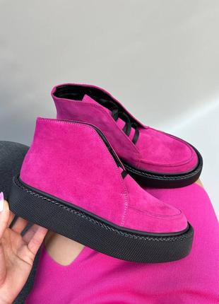 Замшевые ботинки цвета фуксия хайтопы демисезонные зимние1 фото