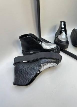 Кожаные ботинки черные + серебро много цветов8 фото