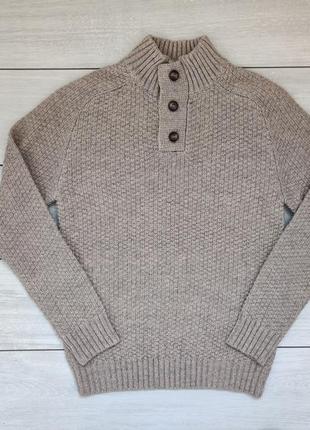 Якісний однотонний теплий чоловічий светр бежевого кольору з вовною