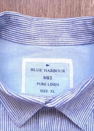 Рубашка льняная голубая синяяmarks &amp; spencer blue harbour 100% flax linen бриния xl,xl8 фото