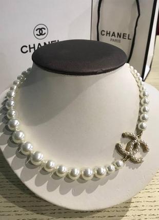 Брендовое колье chanel жемчужины в позолоте