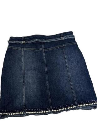 Юбка джинсовая мини с бисером вышита4 фото