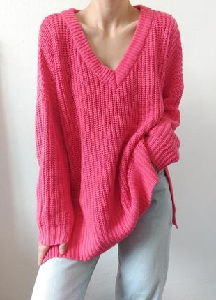 Объемный свитер яркий джемпер оверсайз свитер пуловер реглан лонгслив кофта розовый свитер розовый джемпер9 фото