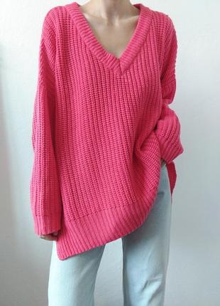 Объемный свитер яркий джемпер оверсайз свитер пуловер реглан лонгслив кофта розовый свитер розовый джемпер2 фото