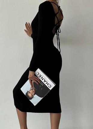 Нежное женственное платье миди с открытой спиной шнуровкой на спине рукавами по фигуре акриловое10 фото