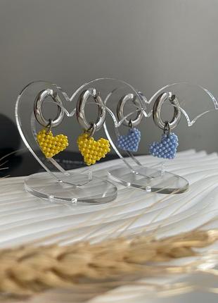 Серьги бублики с подвесками, серьги конго, подвески патриотические, украинские украшения из бисера