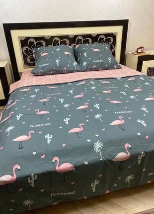 Комплект постельного белья розовый фламинго