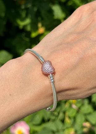 Pandora срібний браслет «серце» із застібкою в позолоті rose