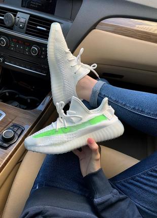 Adidas yeezy boost 350 white green, женские кроссовки адидас