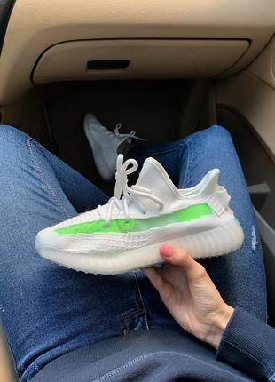 Женские кроссовки adidas yeezy boost 350 white green, жіночі кросівки адідас ізі буст 350 білі