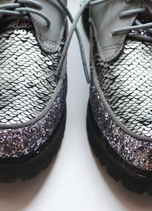 Серые лоферы туфли с паетками блестки глиттер5 фото