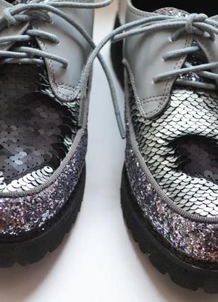 Сірі лофери туфлі з паєтками блискітки глітер6 фото