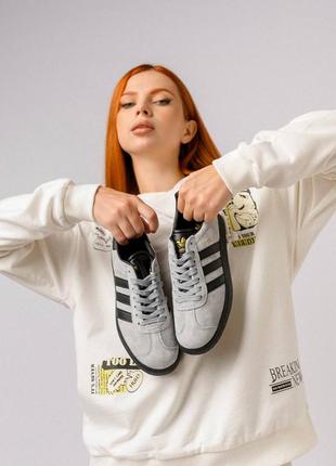 Женские кроссовки adidas originals gazelle gray black жэнсий ададас газеллы серое