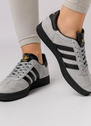 Женские кроссовки adidas originals gazelle gray black жэнсий ададас газеллы серое