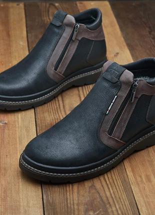 Стильні класичні чоловічі зимові черевики чорні,хутро,шкіряні/шкіра-чоловіче взуття на зиму 2023-243 фото