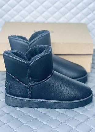 Ugg mini leather black угги черные нижние женские мужские унисекс.