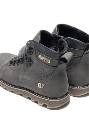 Стильные качественные серые мужские ботинки зимние, кожаные,кожа + меха,зима, лодыжная обувь на зиму8 фото
