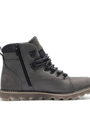 Стильные качественные серые мужские ботинки зимние, кожаные,кожа + меха,зима, лодыжная обувь на зиму10 фото