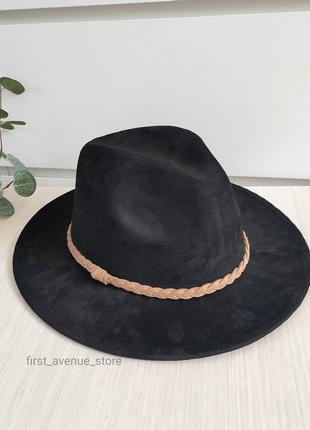 Черная замшевая шляпа федора, шляпа фетровая прямые поля