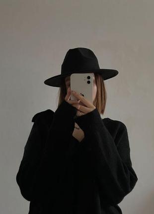 Черная замшевая шляпа женская федора, шляпа фетровая прямые поля3 фото