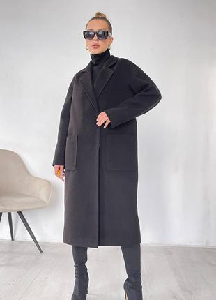 Люксовое кашемировое пальто черное длинное4 фото