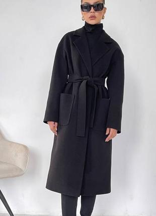 Люксовое кашемировое пальто черное длинное1 фото