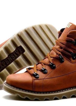 Топовые рыжи зимние мужские ботинки,рыди, кожаные, мех + кожа, лодыжная обувь на зиму 2023-20247 фото
