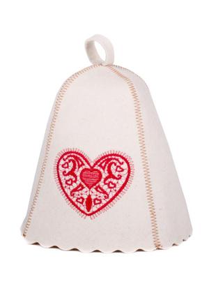Банна шапка luxyart "серце з візерунком", натуральний войлок, білий (la-463)