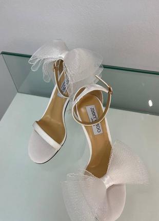 Весільні босоніжки білі сатин з шифоновими бантами