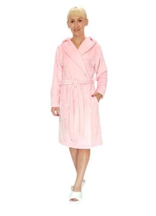 Короткий халат махровий на запах ніжно рожевий