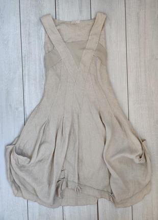 Качественное свободное однотонное льняное платье 12 италия samou designs