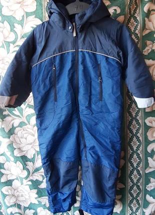 Детский водонепроницаемый комбинезон осенне зимний на флисе сплошной слитный дождевик грязеприф демисезон костюм
