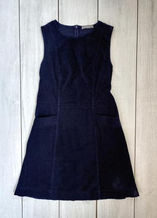 Качественное однотонное вельветовое синее платье с карманами 12 р7 фото