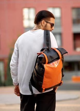 Чоловічий рюкзак sambag rolltop hacking чорно-оранжевий1 фото