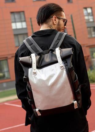 Чоловічий рюкзак sambag rolltop hacking чорно-сірий6 фото