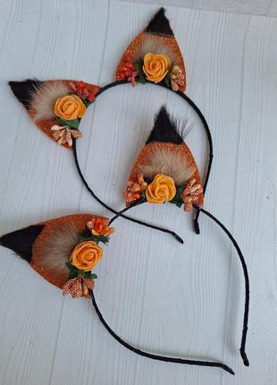 Ободок обруч вушка лисички ,лисичка, лисиця з натуральним хутром