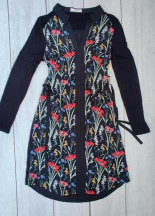 Качественное легкое черное платье рубашка в цветах вискоза 12 р5 фото