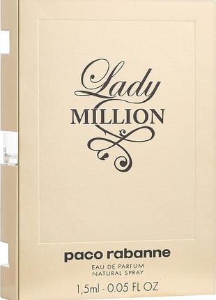 Неполный пробник женской парфюмированной воды paco rabanne lady million 0.8 мл из 1,5 мл. оригинал.