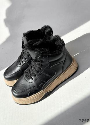 Кросівки високі жіночі екошкіра чорні зима