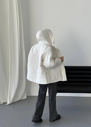 Белый оверсайз пуховик с капюшоном / трендовая куртка осень/зима 2023🍂6 фото