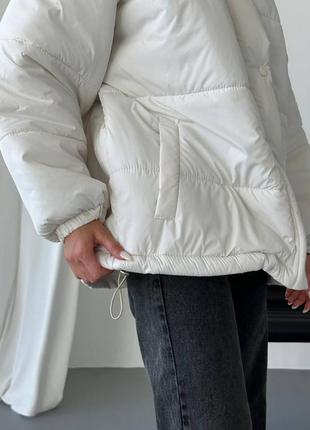 Белый оверсайз пуховик с капюшоном / трендовая куртка осень/зима 2023🍂8 фото