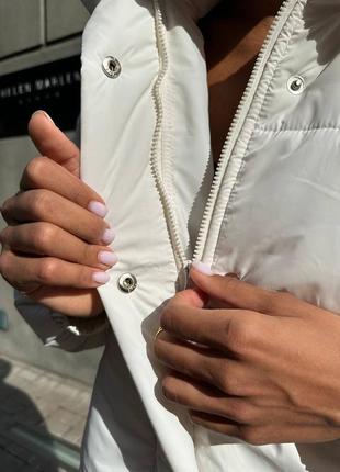 Белый оверсайз пуховик с капюшоном / трендовая куртка осень/зима 2023🍂7 фото