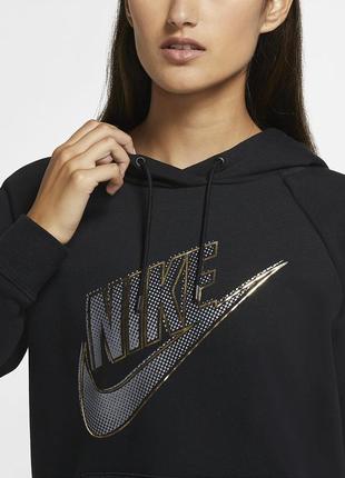 Худи nike swoosh кофта tech fleece кофта спортивная женская с капюшоном бренд оригинал стильная черная с золотистым логотипом2 фото