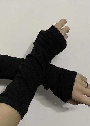 Чорні рукавички мітенки косплей аніме рукава перчатки чорні