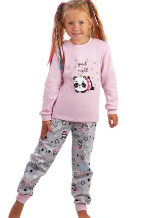 Гарна утеплена піжама для дівчинки з єдинорогом, на байці піжама, байкова піжамка з пандами, з котиками з начосом