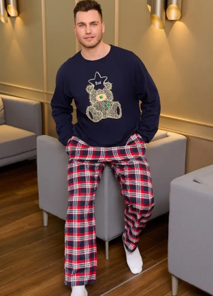 Мужская пижама с брюками в клетку 46-48;50-52  3 цвета  razg802-д41706-pве