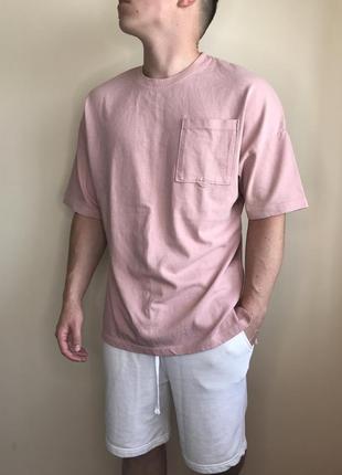 Стильная однотонная пудровая футболка zara, оверсайз, плотная, oversize, зара, розовая, базовая, новая