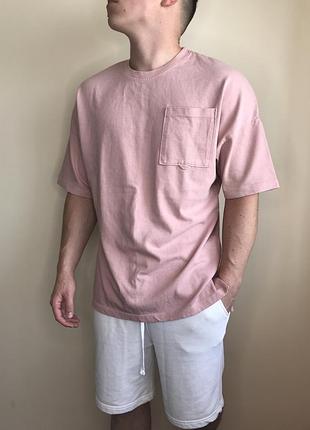 Стильна однотонна пудрова футболка zara, оверсайз, щільна, oversize, зара, рожева, базова, нова