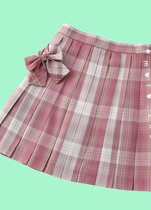 Японская плиссированная юбка в клеточку с бантиком  корейская розовая фиолетовая серая косплей аниме9 фото